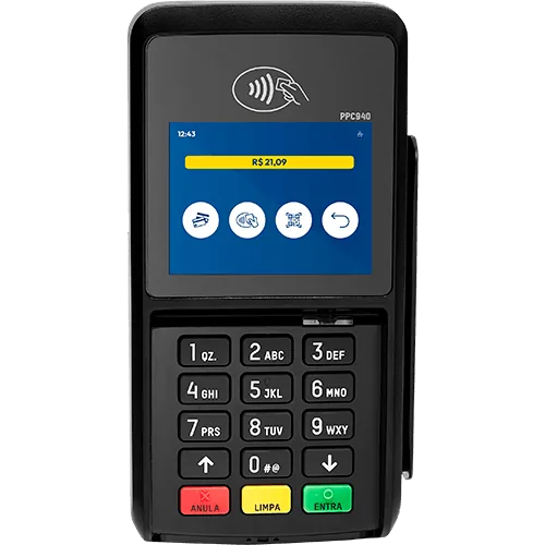Pinpad acoplado ao totem, com pagamento por aproximação, chip e senha